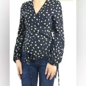H&M Black Blouse with Yellow Floral Pattern size 6